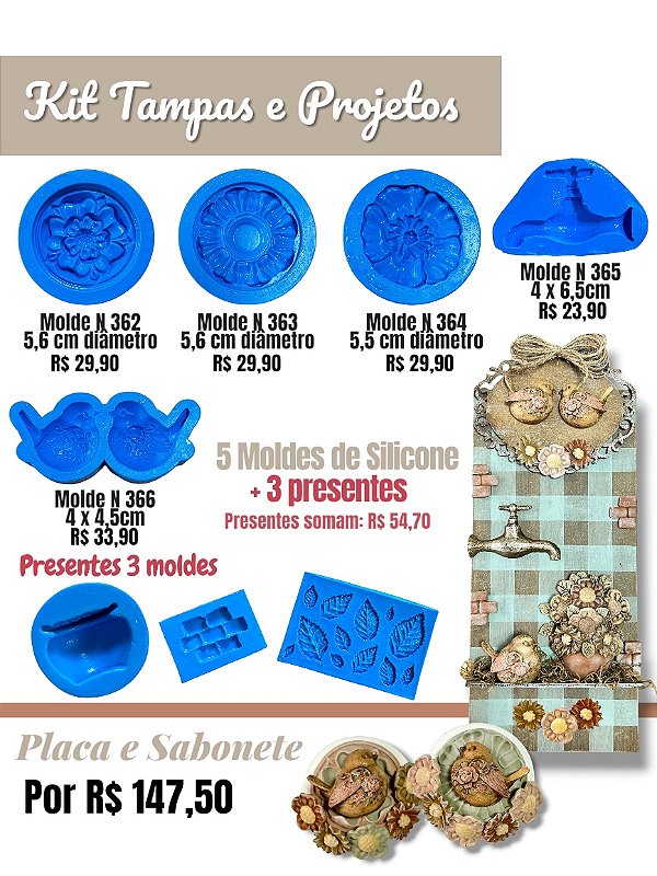 Kit Tampas e Projetos - 3 presentes