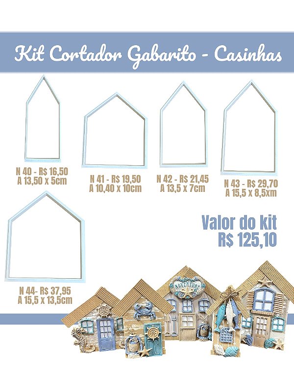 Kit Cortador e Gabarito - Casinhas - 5 peças