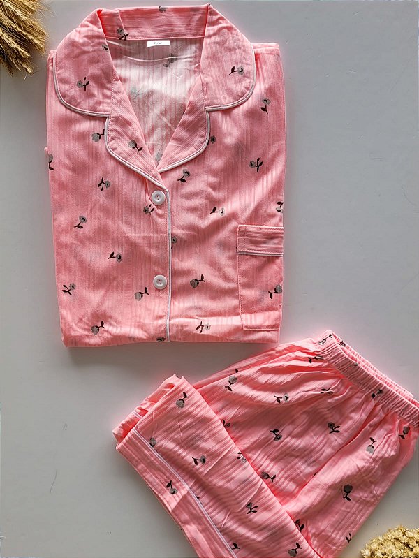 Pijama Americano Floral Rosa Short Doll