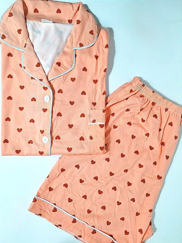 Pijama Americano Coração Coral Short Doll