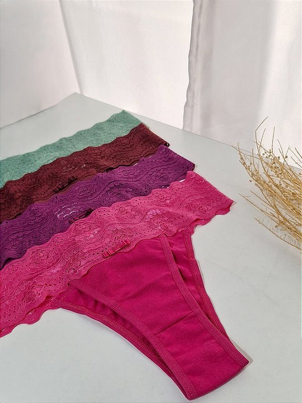 Kit 3 Calcinhas Petúnia Algodão com Renda