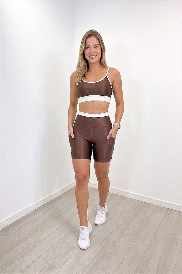 Conjunto Bermuda e Top Compressão Bicolor Bolso