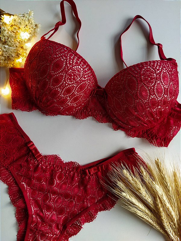 Conjunto Lingerie Gardênia com Bojo e Renda
