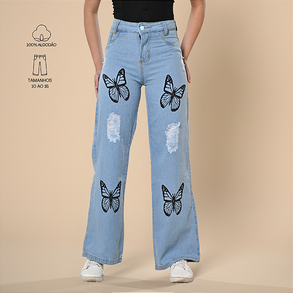 Calça Estampada Borboleta Clara Jeans