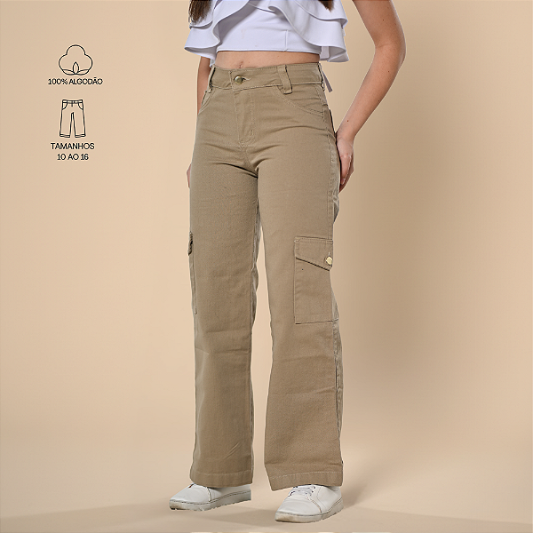 Calça Bege Cargo Wide Leg