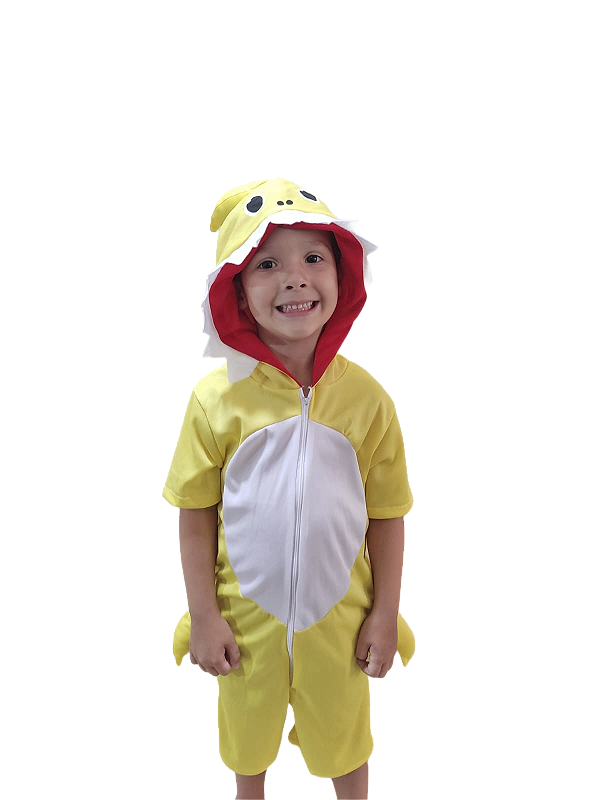 Pijama/Fantasia Tubarão Amarelo Infantil Shark Curto