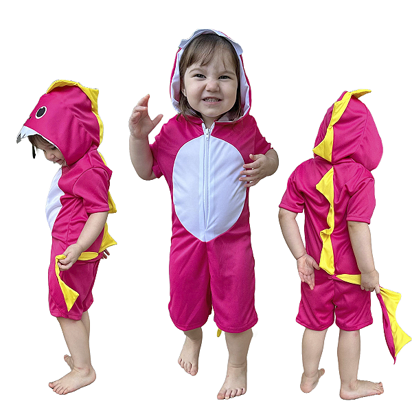 Pijama/Fantasia Dinossauro Infantil Curto Rosa Kigurumi Macacão Menina