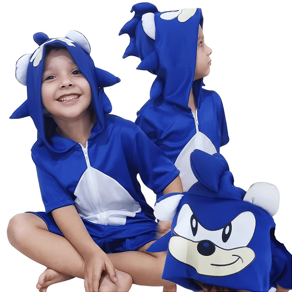 Fantasia Infantil Sonic Curto | Pijama Macacão Kigurumi