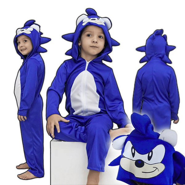 Fantasia Infantil Sonic Longo | Pijama Macacão Kigurumi
