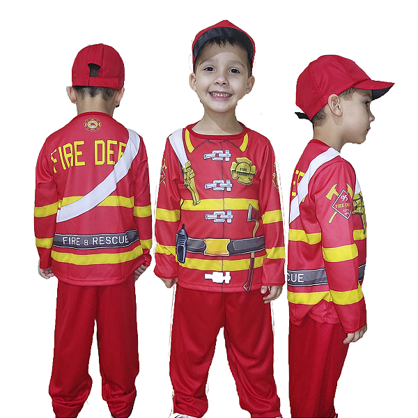 Fantasia de Bombeiro Infantil Manga Longa