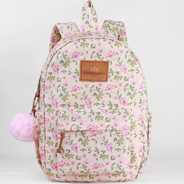 Kit Mochila Feminina Queen Henriquetta - Floral Linho