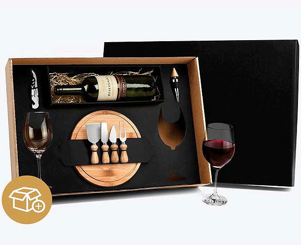 Kit Queijo E Vinho Com Espaço Para Garrafa - 9 Peçac