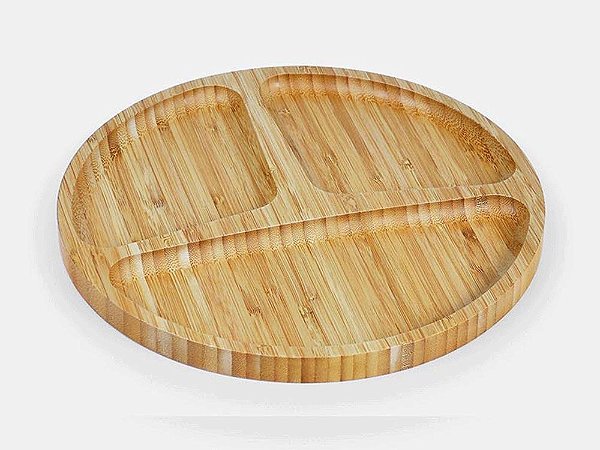 Petisqueira Redonda Em Bambu Com 3 Divisões