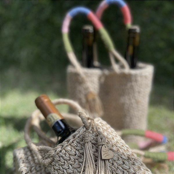 Porta vinho de crochê (duplo)- bolsa de transporte