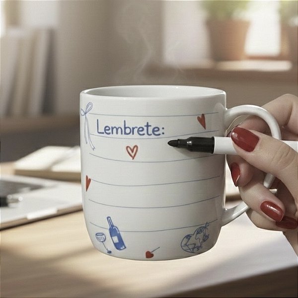 Caneca de Porcelana Note com Superfície Reescrevível e Caneta – 390ml