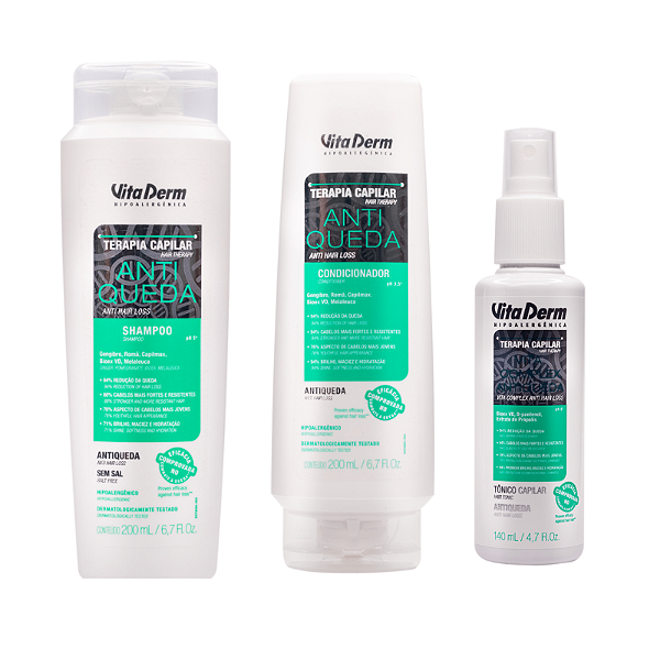 Vita Derm Kit AntiQueda Shampoo, Condicionador e Tônico Capilar