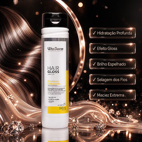 Vita Derm Hair Gloss Shampoo Hidratante Capilar 300ml