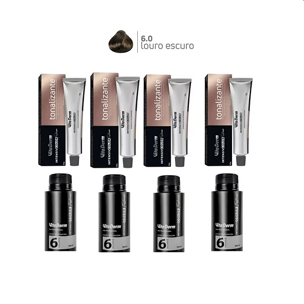 Kit 4 Tonalizantes 6.0 + 4 Oxigenadas 6 Vol 90ml Vita Derm