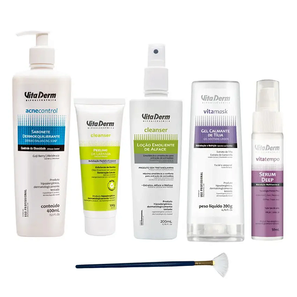 Kit Limpeza De Pele Com Proteção Solar Vita Derm 5 itens