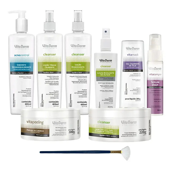 Kit Limpeza De Pele Vita Derm Com Creme Emoliente E Fps30