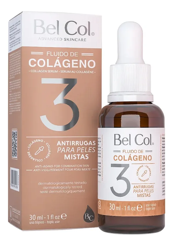 Bel Col Fluido de Colágeno 3 Antirrugas Para Peles Mistas 30ml
