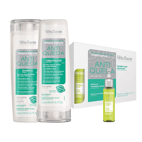 Vita Derm Kit AntiQueda Shampoo, Condicionador e Elixir Capilar