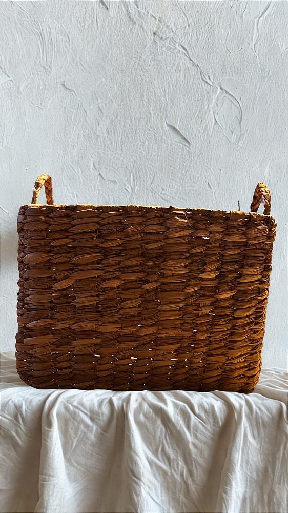 Cesta Retangular - alça palha