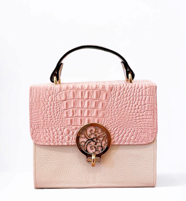 BOLSA ALLYMA COURO TATI CROCO ROSA UNI -