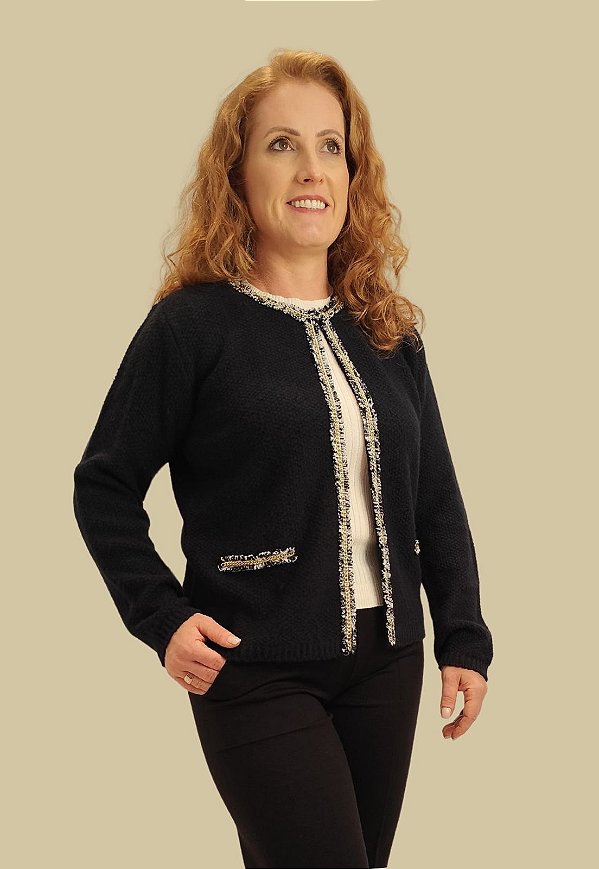 Casaqueto Tomasini Tricot Com Detalhe Dourado