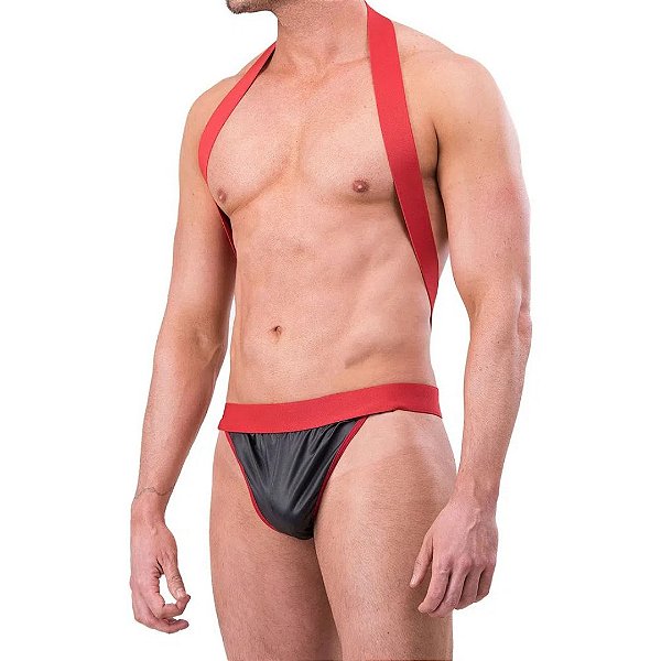 Cueca Suspensório preto e vermelho