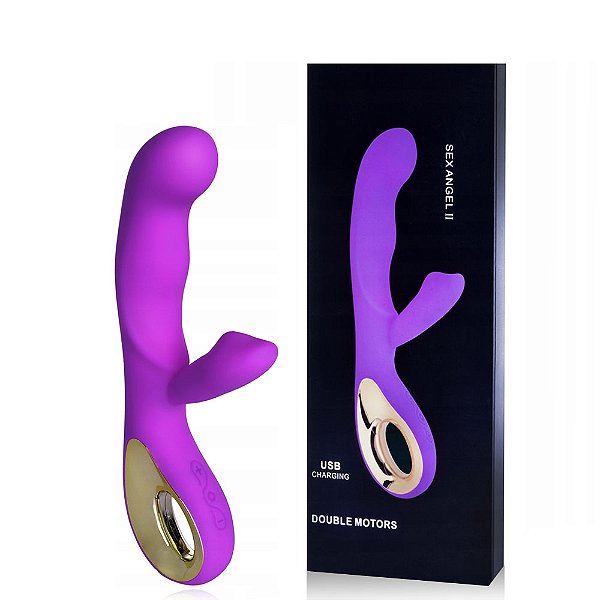 Vibrador Rabbit Angel Recarregável Ponto G com Estimulador Clitoriano e Alça Metalizada 10 modos