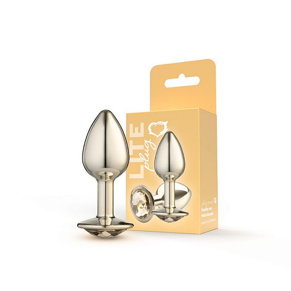 Plug Anal Lite Dourado TAMANHO P com Pedra Dourada em ABS