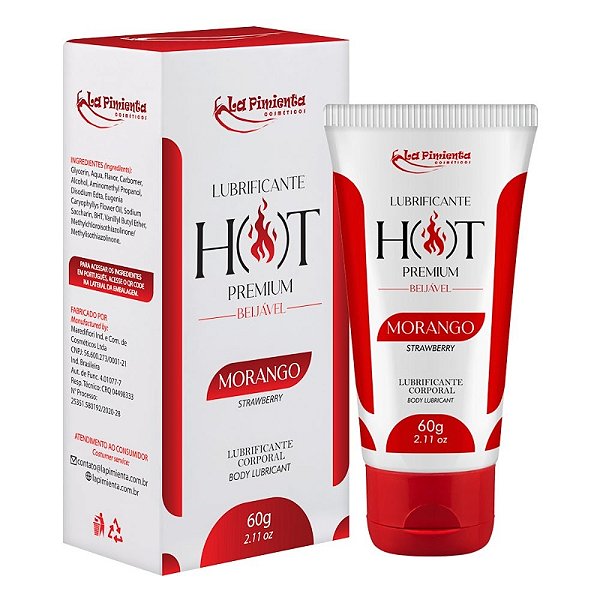 Lubrificante Térmico Hot Premium Beijável MORANGO 60g La Pimienta