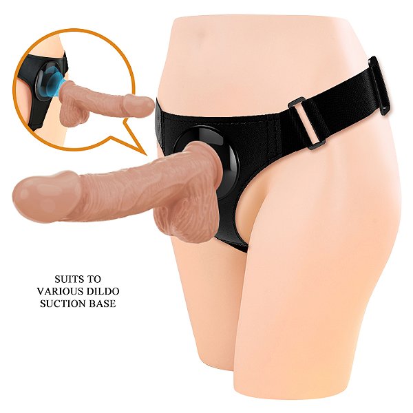 Cinta Peniana com Base Lisa e Pênis Realístico 21,8cm com Escroto, Veias e Ventosa – PRETTY LOVE JERRY