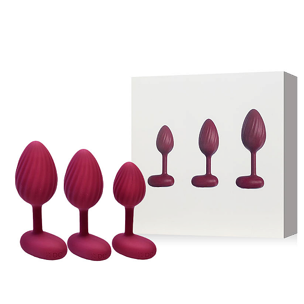 Kit com 3 Plugs Vibrador Recarregáveis em Silicone  – BUTT PLUG REMOT