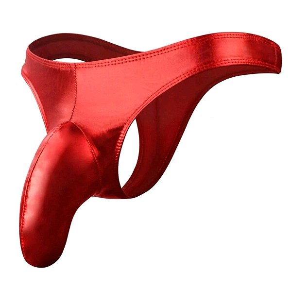 Cueca Masculina De Couro Sintético Com Design De Padrão De Pássaro VERMELHO