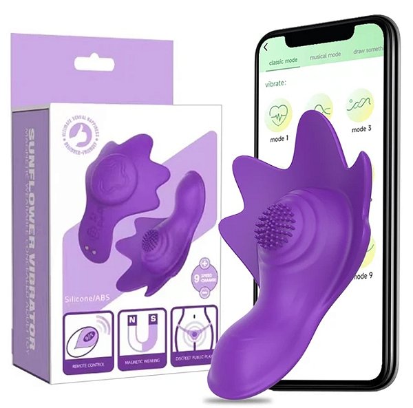 Vibrador de Calcinha e Estimulador Recarregável com Imã Via Aplicativo – SUNFLOWER VIBRATOR