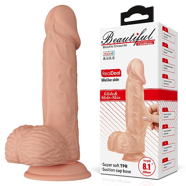 Prótese Realística 20,6x4,4 com Veias Salientes, Escroto e Ventosa – BEAUTIFUL CATOPLEPAS