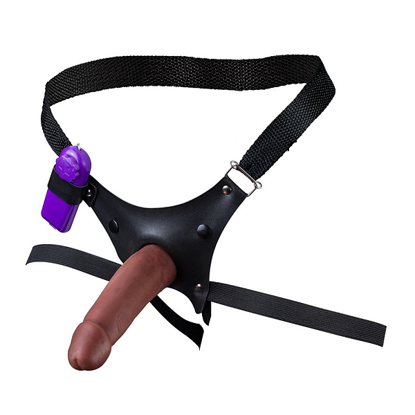 Cinta Peniana DP c/ Protese Vibrador 13,5 x 3,5cm - Chocolate