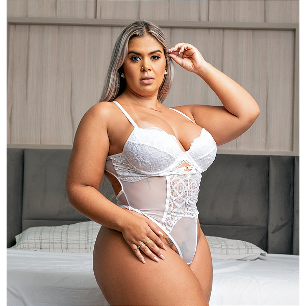 Body Sofisticado em Tule e Renda c/ Strapps BRANCO