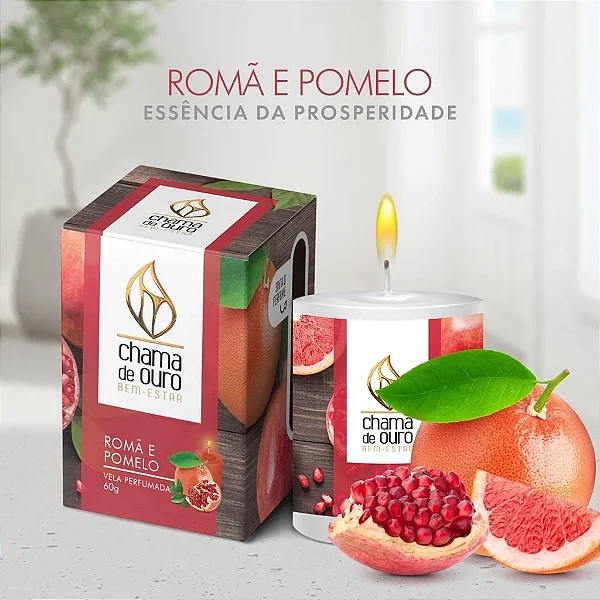 Vela Romã E Pomelo Para Ambiente Perfume de Longa Duração Chama de Ouro 60g