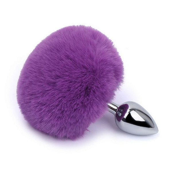 Plug Anal em Metal Roxo com Pompom TAMANHO M