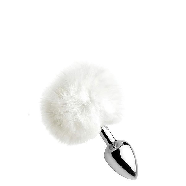 Plug Anal em Metal Branco com Pompom TAMANHO M