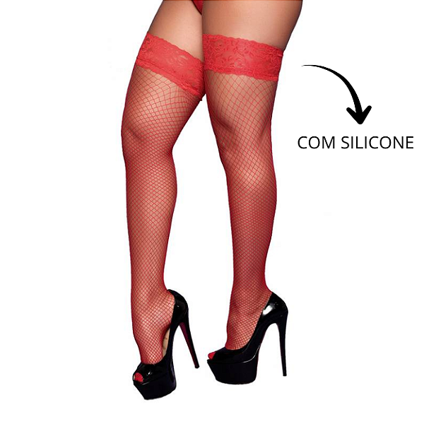 Meia Arrastao 7/8 Com Silicone VERMELHO Y4025