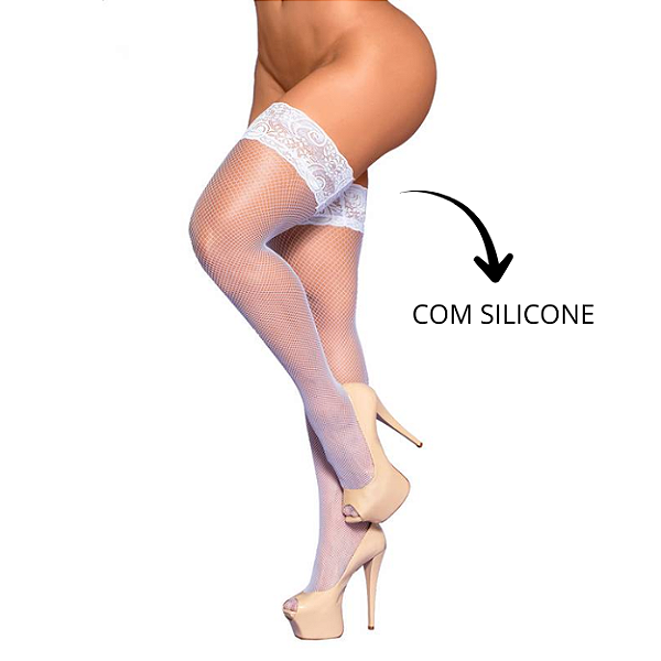 Meia Arrastao 7/8 Com Silicone BRANCO Y4025