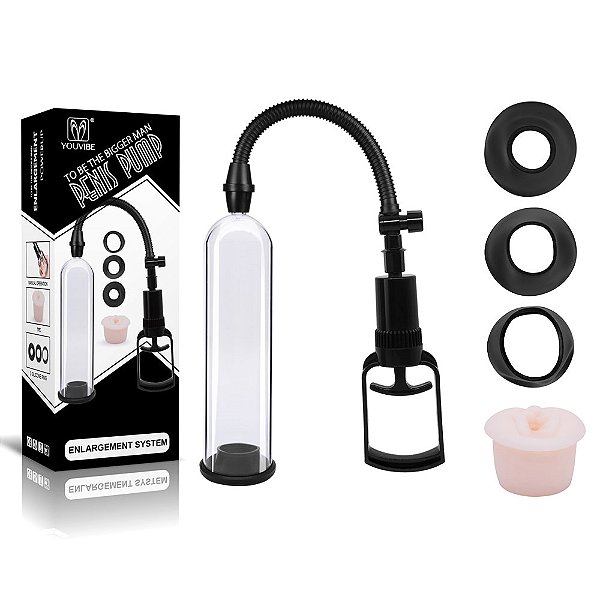 Bomba Peniana Manual com 3 Aneis e 1 Vagina - Tubo 20x5,3 cm