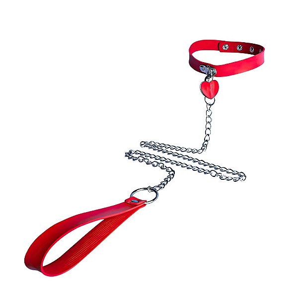 Coleira com Coração e Corrente Metálica VERMELHA