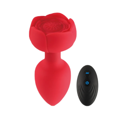 Plug Anal Vibratório com Formato de Rosa e Controle TAMANHO M - VERMELHO