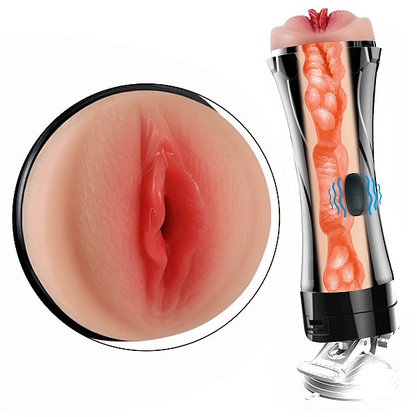 Masturbador Laterna Vagina Com Vibrador e Ventosa - Formato de Taça - A PILHA