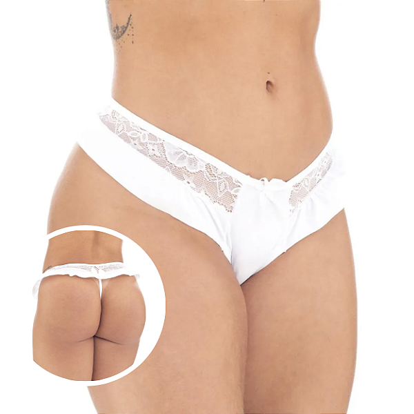 Calcinha Fio em Renda e Babados Iulli - Tamanho M - BRANCO